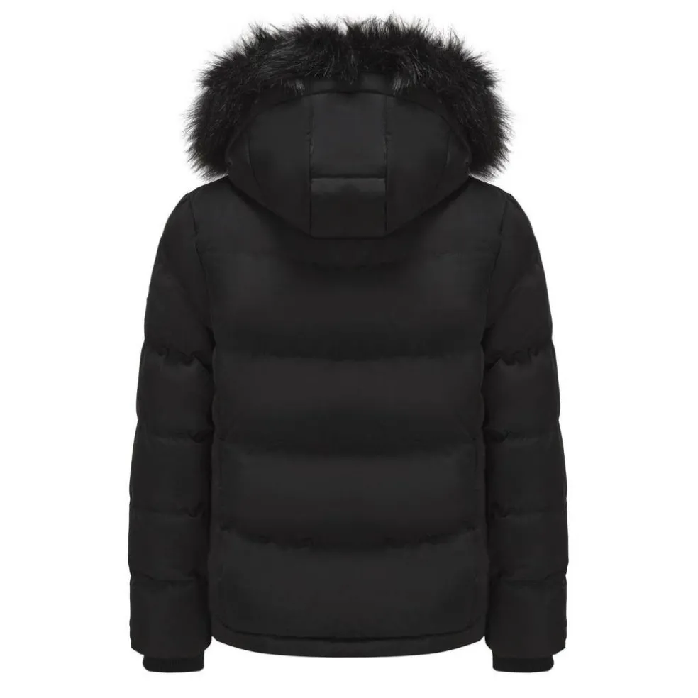 Womens 2 Zip Bubble Hooded Long Sleeve Short Puffer Jacket