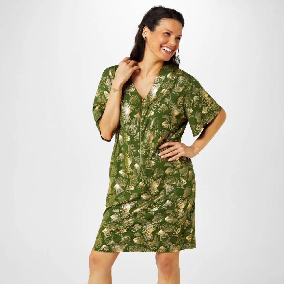 Zip Front Jersey Dress